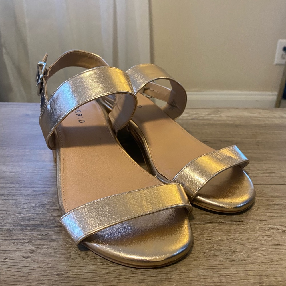 Blush metallic block heels